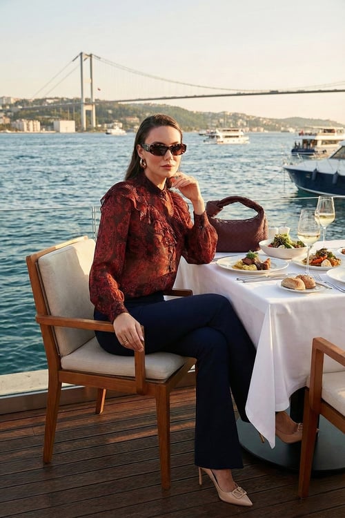 Lela Desenli Standart Fit Hakim Yaka Şifon Bayan Gömlek 611GO00334 ORANJ
