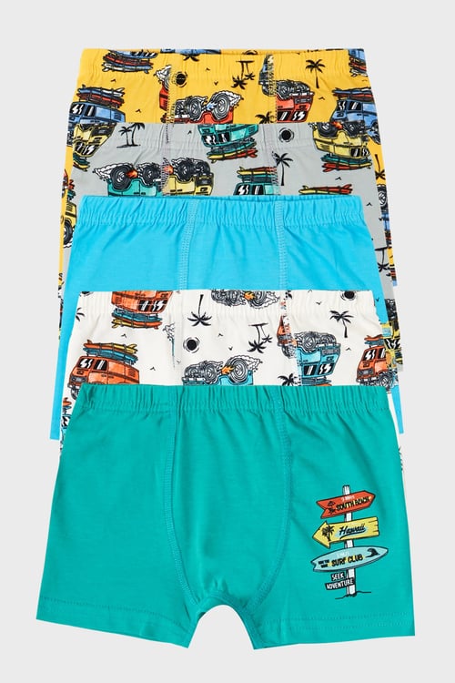 Lela Desenli Streç Pamuklu 5'li Paket Erkek Çocuk Boxer 6651007ARABA ÇOK RENKLİ