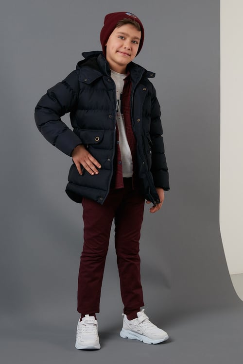 Lela İçi Peluş Astarlı Kapüşonlu Erkek Çocuk Mont 6031879 LACİVERT