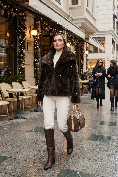 Lela Oversize Fit Geniş Yaka Astarlı Bayan Kürk 497AFRA KAHVE