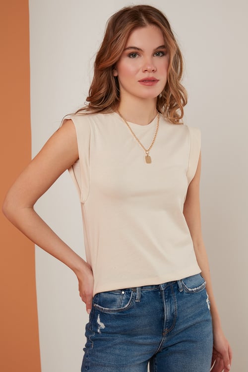 Lela Pamuklu Bisiklet Yaka Kolsuz Basic Bayan T Shirt 5864201 TAŞ