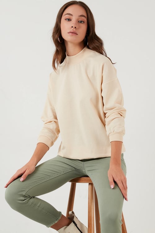 Lela Pamuklu Dik Yaka Basic Örme Bayan Sweat 5863323 TAŞ