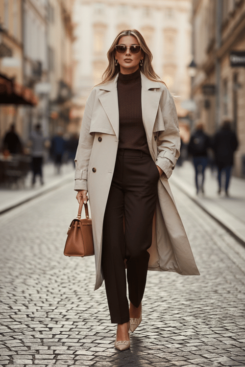 Lela Pamuklu Oversize Kruvaze Yaka Düğmeli Uzun Bayan Trençkot 6839605 TAŞ