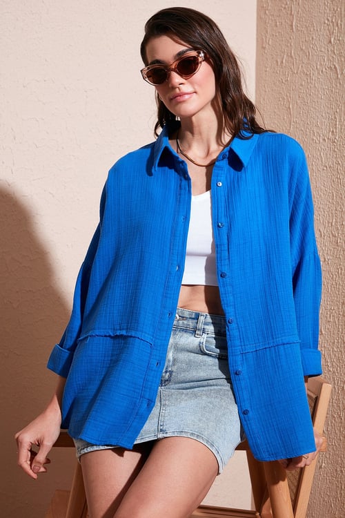 Lela Pamuklu Regular Fit Müslin Bayan Gömlek CF25S166905 SAKS