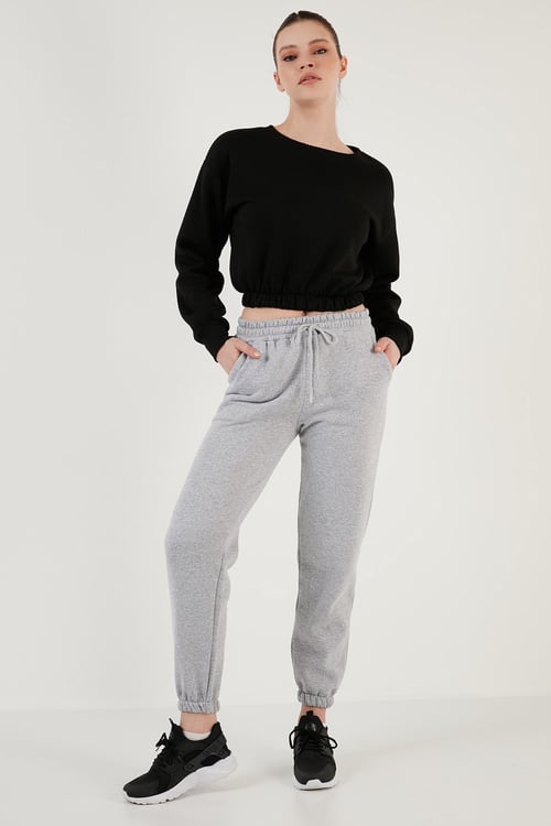 Lela Pamuklu Regular Fit Şardonlu Jogger Bayan Eşofman Altı 5864276K GRİ MELANJ