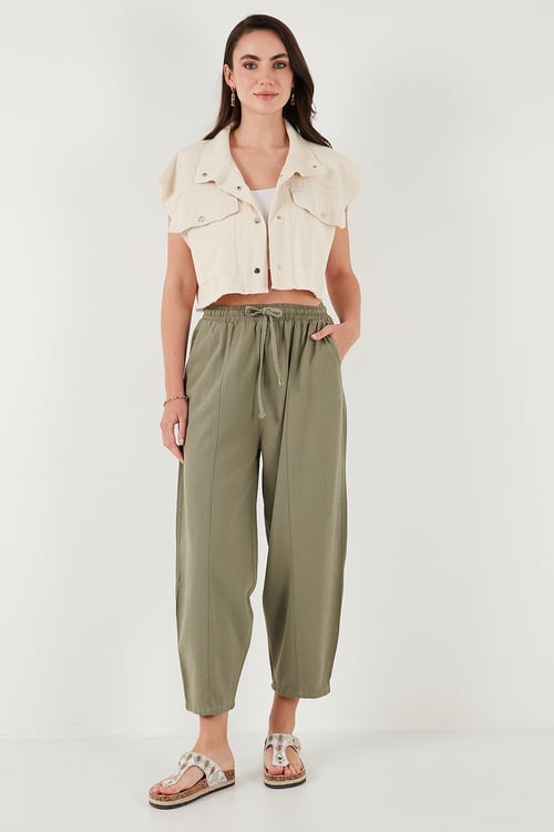 Lela Pamuklu Relaxed Fit Normal Bel Daralan Paça Bayan Pantolon 668YP5198 HAKİ