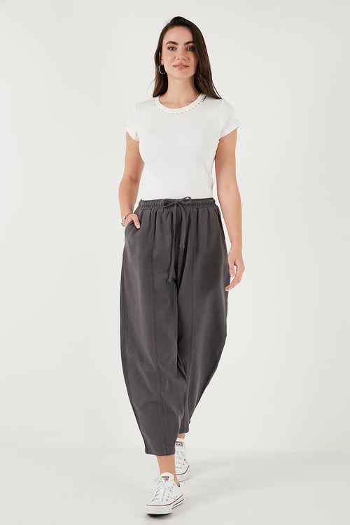 Lela Pamuklu Relaxed Fit Normal Bel Daralan Paça Bayan Pantolon 668YP5198 ANTRASİT