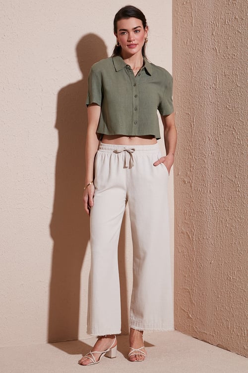 Lela Pamuklu Relaxed Fit Yüksek Bel Geniş Paça Bayan Pantolon 668YP5275 TAŞ