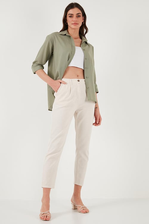 Lela Pamuklu Slim Fit Normal Bel Düz Paça Bayan Pantolon 668Y5121 TAŞ