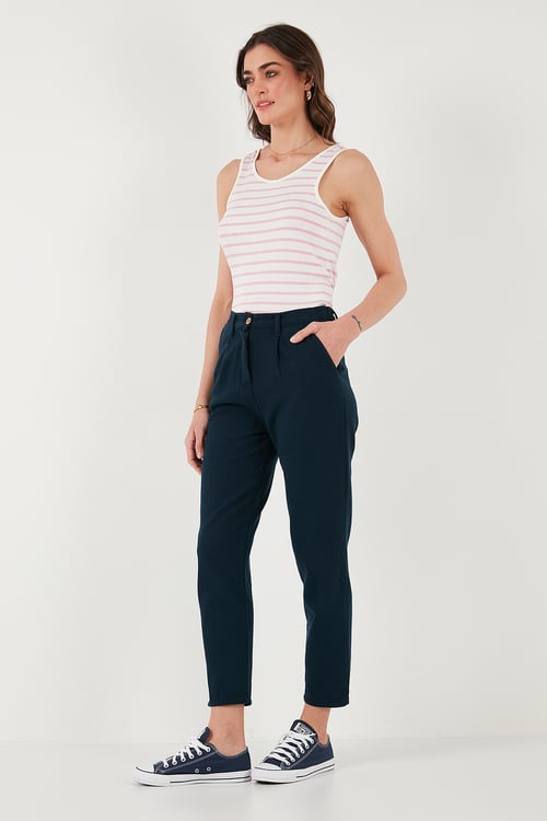 Lela Pamuklu Slim Fit Normal Bel Düz Paça Bayan Pantolon 668Y5121 LACİVERT