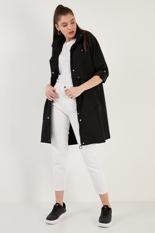 Lela Regular Fit Çıkarılabilir Kapüşonlu İnce Mevsimlik Bayan Mont 497SEZEN SİYAH