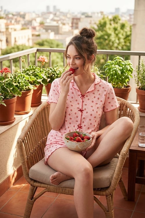 Lela Regular Fit Desenli V Yaka Şortlu Kadın Pijama Takımı 65770837 KIRMIZI-PEMBE