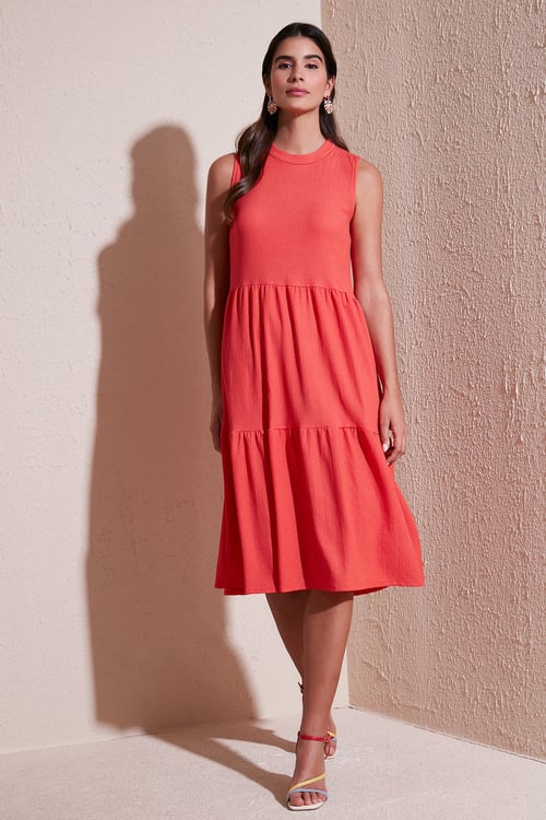 Regular Fit Kolsuz Midi Kadın Elbise 5865658 KOYU ORANJ