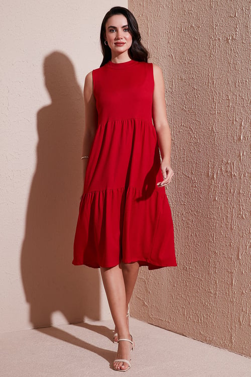 Lela Regular Fit Kolsuz Midi Kadın Elbise 5869008 KIRMIZI