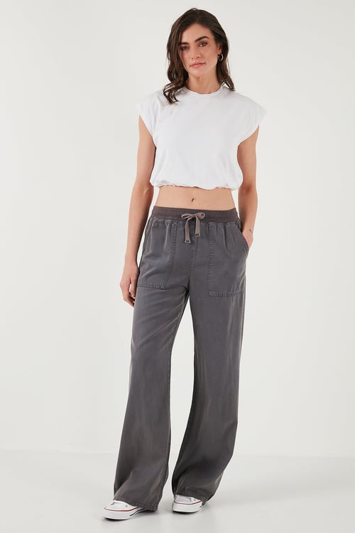 Lela Relaxed Fit Yüksek Bel Bol Paça Bayan Pantolon 668YP5040 ANTRASİT