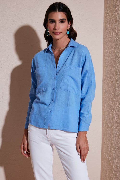 Sırt Pencere Detaylı Çift Cepli % 100 Pamuk Relaxed Fit Kadın Gömlek 51444592 AÇIK MAVİ