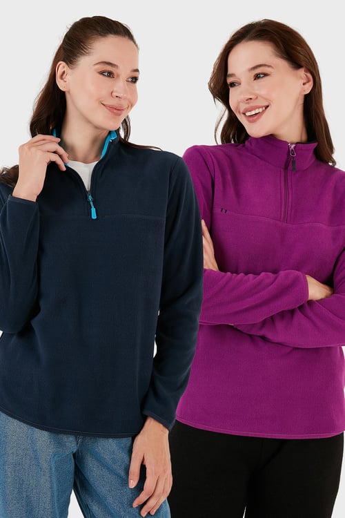 Lela Slim Fit Yumuşak Dokulu Anti-Pilling Tüylenme Yapmayan 2'li Paket Bayan Polar 5907000S2 LACİVERT-MOR