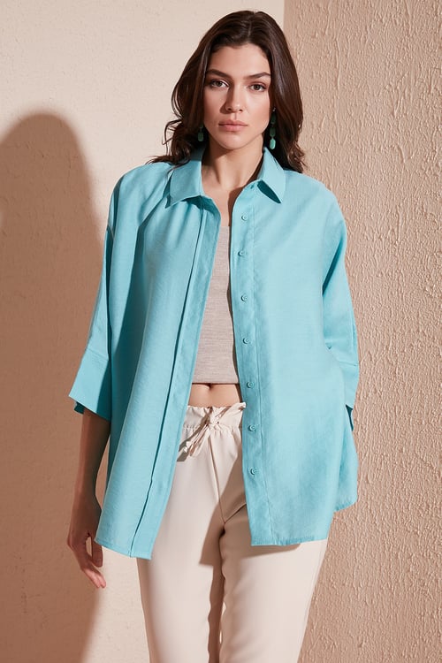 Lela Truvakar Kol Oversize Yazlık Kadın Gömlek 514344032 TURKUAZ
