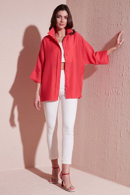 Lela Truvakar Kol Oversize Yazlık Kadın Gömlek 514344036 MERCAN