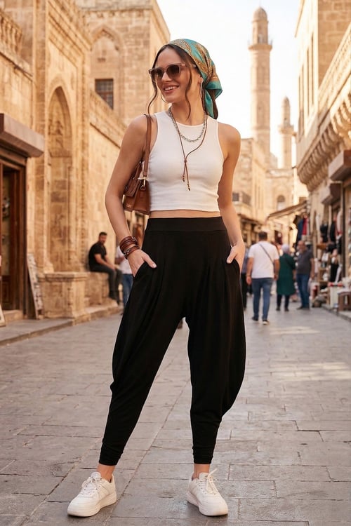 Lela Yüksek Bel Rahat Kesim Cepli Şalvar Kadın Pantolon 5865027 SİYAH