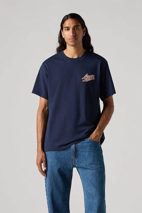 Levi's % 100 Pamuk Relaxed Fit Bisiklet Yaka Logolu Erkek T Shirt A2082-0257 LACİVERT