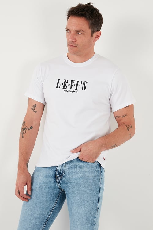Levi's % 100 Pamuk Relaxed Fit Bisiklet Yaka Logolu Erkek T Shirt A2082-0258 BEYAZ