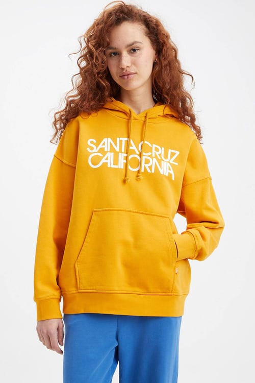 Levi's % 100 Pamuk Relaxed Fit Kanguru Cepli Kapüşonlu Bayan Sweat A3724-0004 HARDAL-SARI