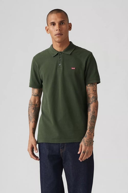 Levi's % 100 Pamuk Standart Fit Düğmeli Erkek Polo Yaka T Shirt 35883-0232 KOYU HAKİ