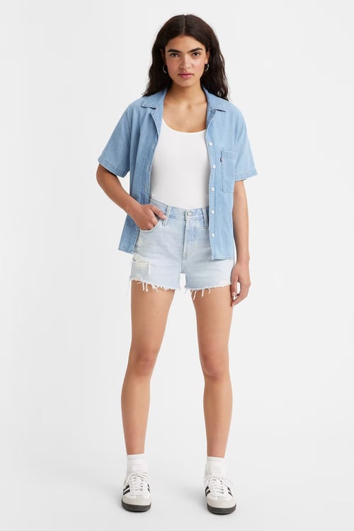 Levi's  % 100 Pamuklu Yüksek Bel 501 Bayan Short 56327-0336 AÇIK MAVİ