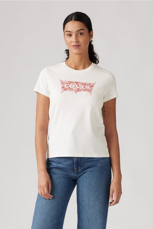 Levi's Baskılı Pamuklu Relaxed Fit Bisiklet Yaka Bayan T Shirt A2086-0383 KREM
