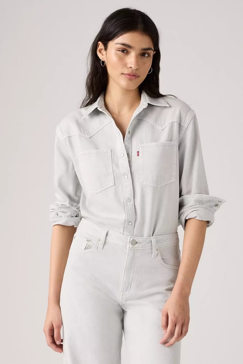 Levi's Pamuk Karışım Regular Fit Cepli Bayan Kot Gömlek A7244-0065 AÇIK GRİ