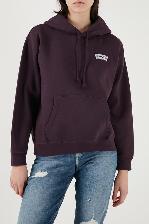 Levi's Pamuk Karışımlı Regular Fit Kapüşonlu Logolu Bayan Sweat 001U6-0005 MOR