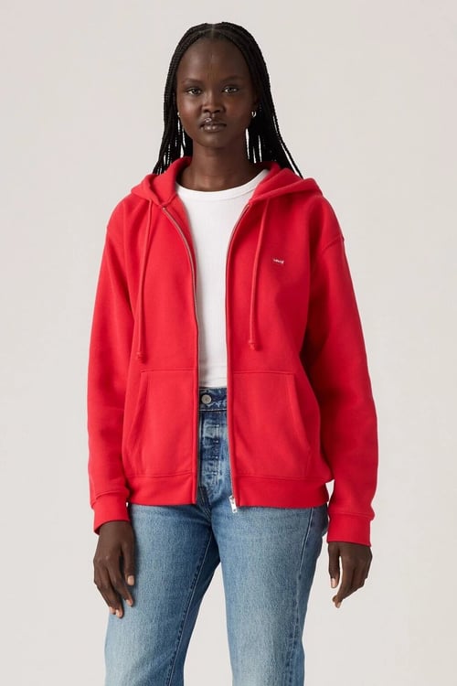 Levi's Pamuklu Slim Fit Fermuarlı Kapüşonlu Bayan Sweat 001U1-0002 KIRMIZI