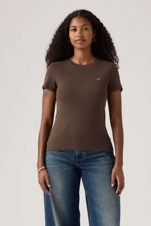 Levi's Pamuklu Slim Fit Logolu Bisiklet Yaka Bayan T Shirt 000KK-0015 KAHVE