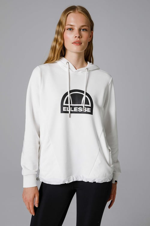 Logo Baskılı Pamuklu Regular Fit Kapüşonlu Kadın Sweat EF201-OF BEYAZ
