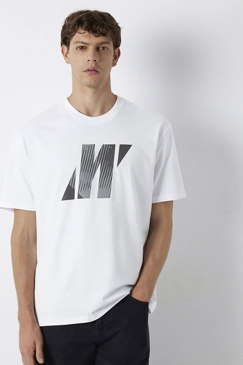 Logolu % 100 Pamuk Bisiklet Yaka Erkek T Shirt 0620156-620 BEYAZ