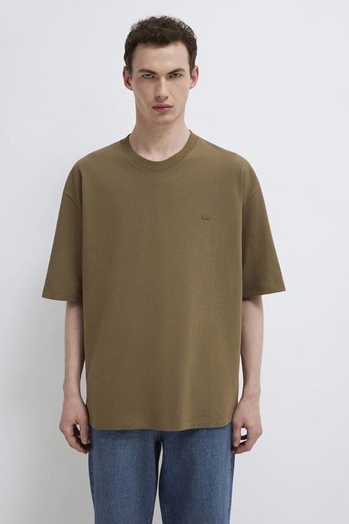 Logolu % 100 Pamuk Oversize Bisiklet Yaka Erkek T Shirt 0613188-71564 YAĞ YEŞİLİ
