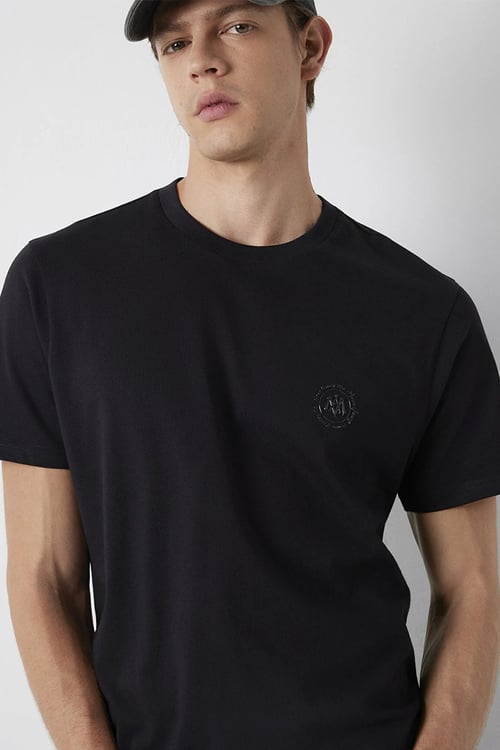 Logolu % 100 Pamuk Regular Fit Bisiklet Yaka Erkek T Shirt 0620179-900 SİYAH