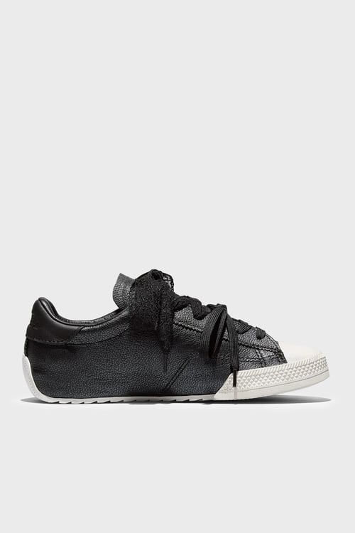 Logolu Deri Sneaker Kadın Ayakkabı A20655C 001 SİYAH-BEYAZ