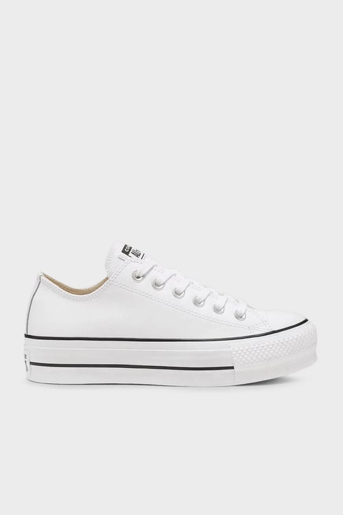 Logolu Hakiki Deri Platform Taban Sneaker Kadın Ayakkabı 561680C 102 BEYAZ
