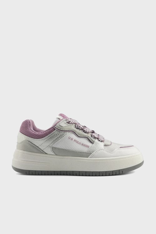 Logolu Kalın Taban Sneaker Kadın Ayakkabı LINA 5FX BEYAZ-GÜMÜŞ