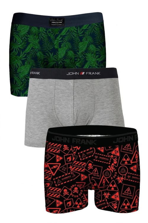 Logolu Pamuklu 3'lü Paket Erkek Boxer JFBS3 Yeşil-Gri-STuruncu