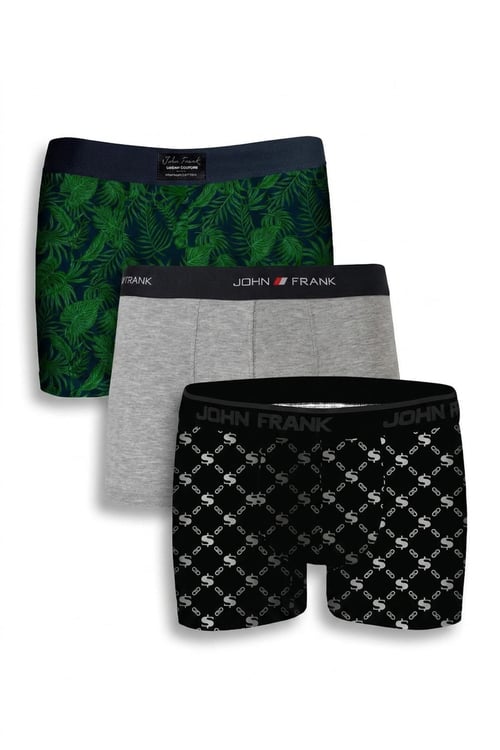 Logolu Pamuklu 3'lü Paket Erkek Boxer JFBS3 Yeşil-Gri-SBeyaz