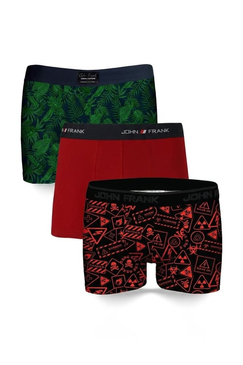 Logolu Pamuklu 3'lü Paket Erkek Boxer JFBS3 Yeşil-Kırmızı-STuruncu