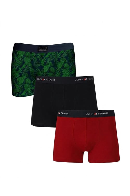 Logolu Pamuklu 3'lü Paket Erkek Boxer JFBS3 Yeşil-Lacivert-Kırmızı