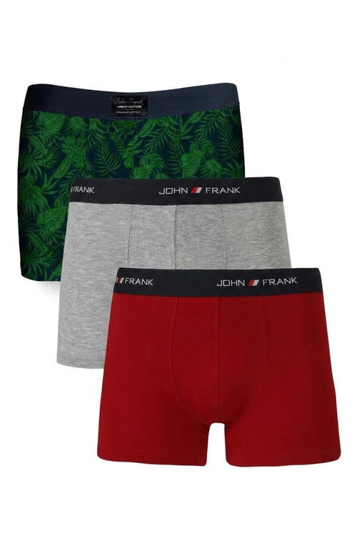 Logolu Pamuklu 3'lü Paket Erkek Boxer JFBS3 Yeşil-Gri-Kırmızı