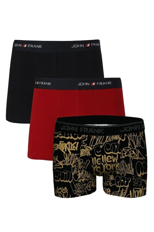 Logolu Pamuklu 3'lü Paket Erkek Boxer JFBS3 Lacivert-Kırmızı-SSarı