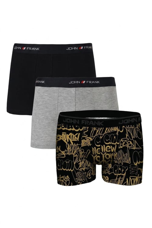Logolu Pamuklu 3'lü Paket Erkek Boxer JFBS3 Lacivert-Gri-SSarı