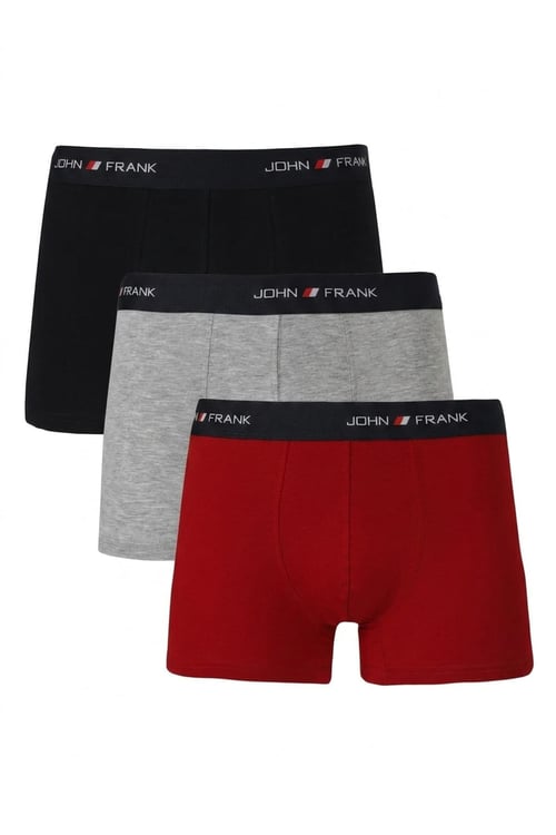 Logolu Pamuklu 3'lü Paket Erkek Boxer JFBS3 Lacivert-Gri-Kırmızı