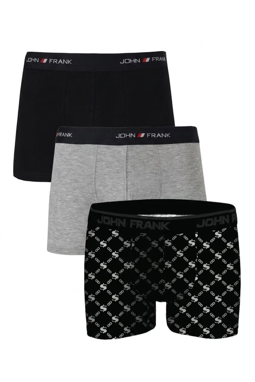 Logolu Pamuklu 3'lü Paket Erkek Boxer JFBS3 Lacivert-Gri-SBeyaz